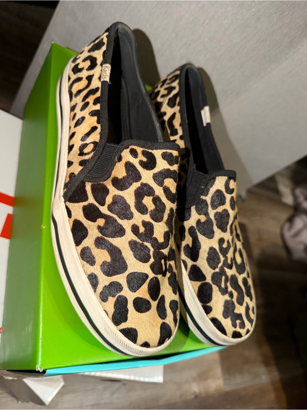 kate spade Leopard-Print Slip-On Sneakers in Tan and Black